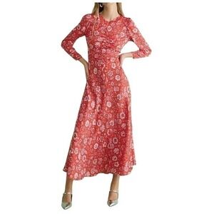 J. Crew Featherweight Satin Midi Dress in 'Poppy Fields', Size 14, NWT